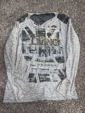 Y2K style Men's Long Sleeve Graphic Tee - Light Heather Gray by Project X